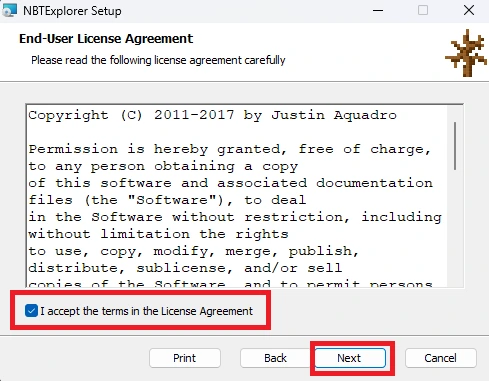 NBTExplorer EULA screen