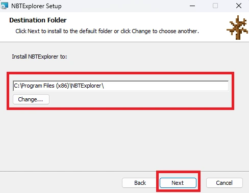 NBTExplorer destination screen