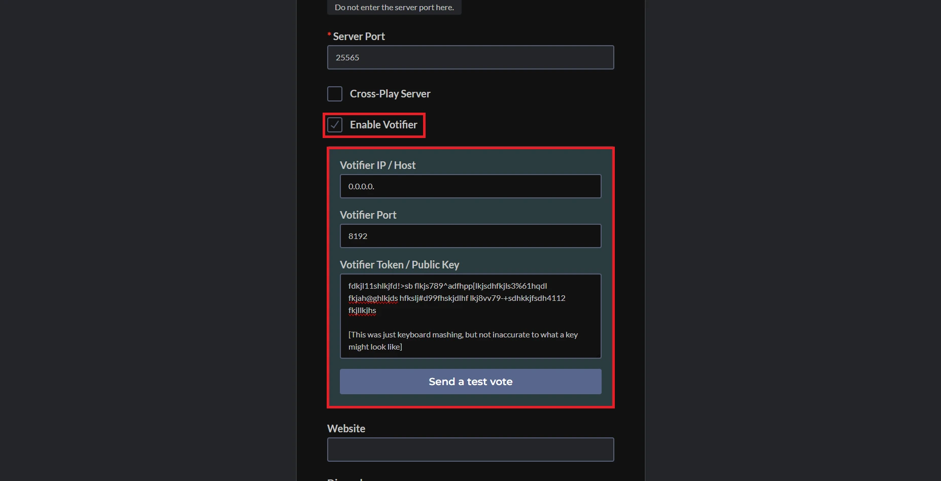 Votifier public key field on MinecraftServers.org