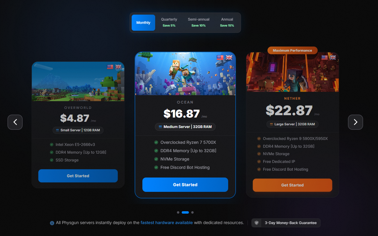 Physgun Minecraft hosting panel