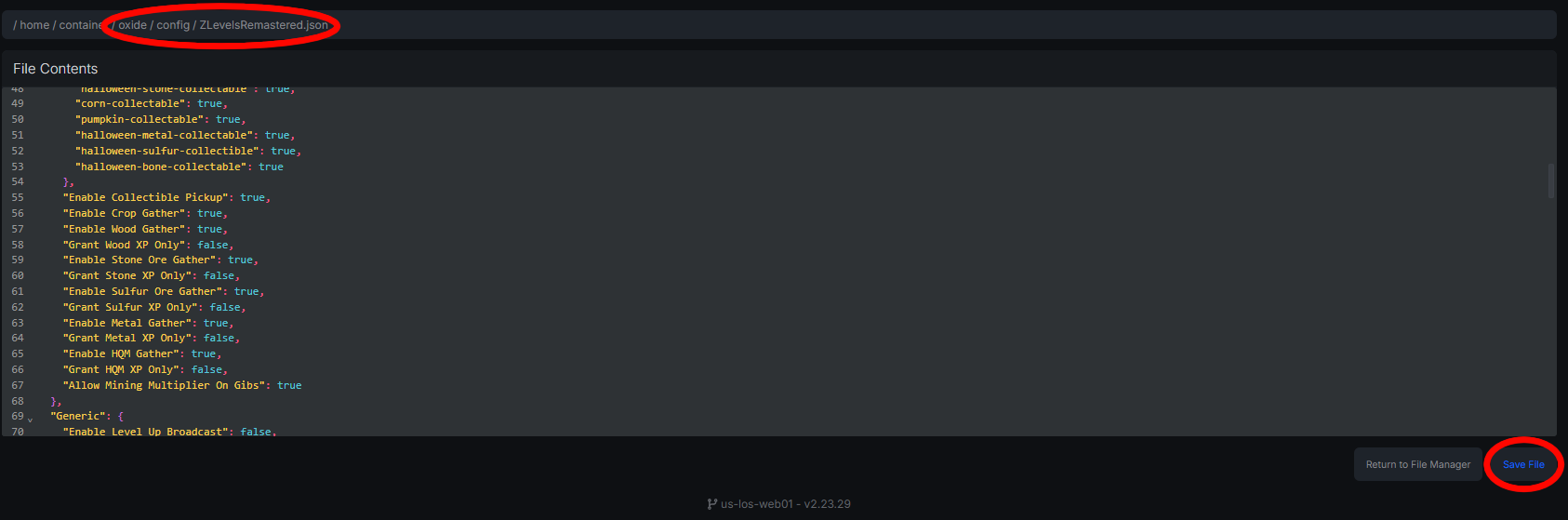 ZLevels configuration file