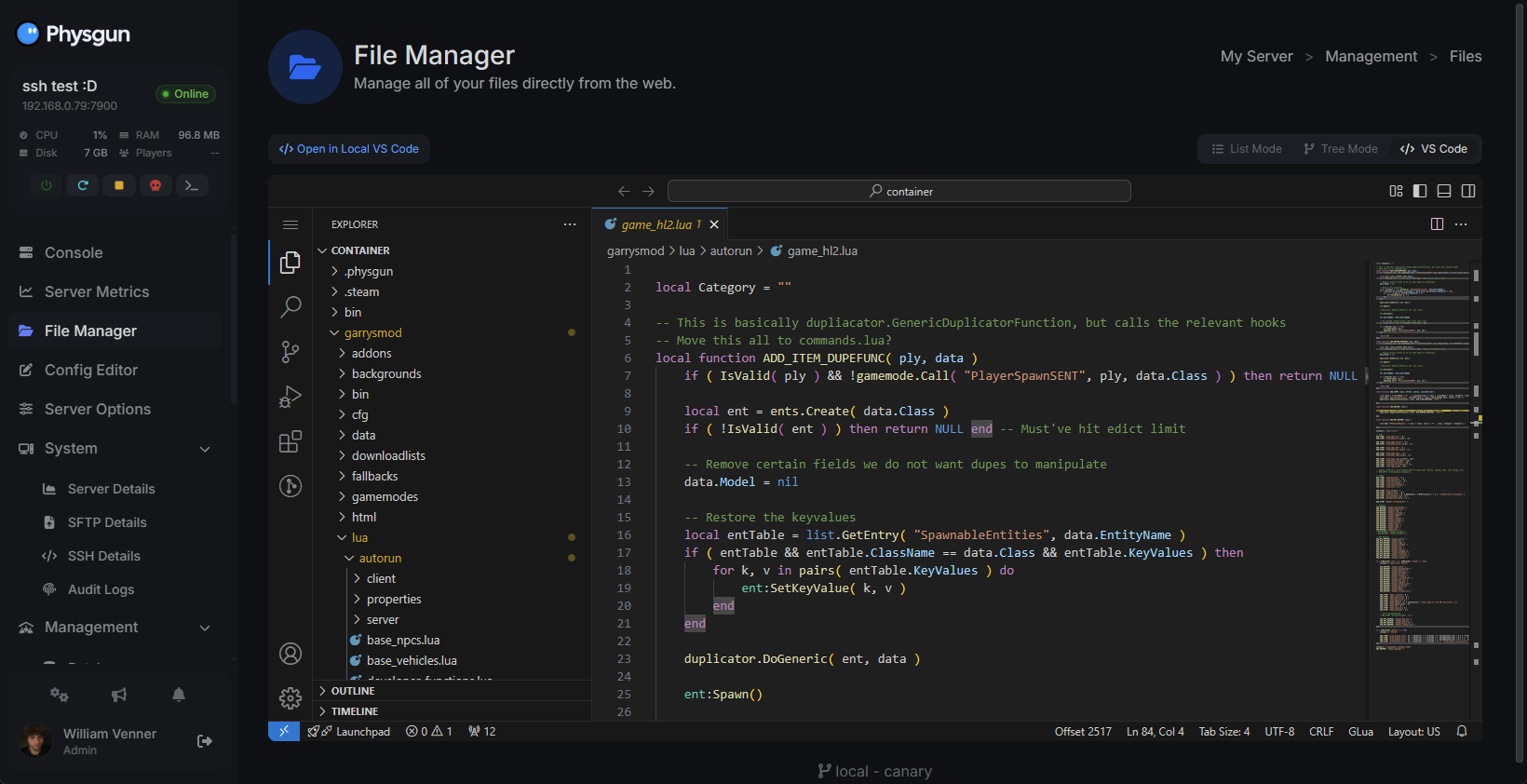 Built-in VSCode & SSH has landed at Physgun!