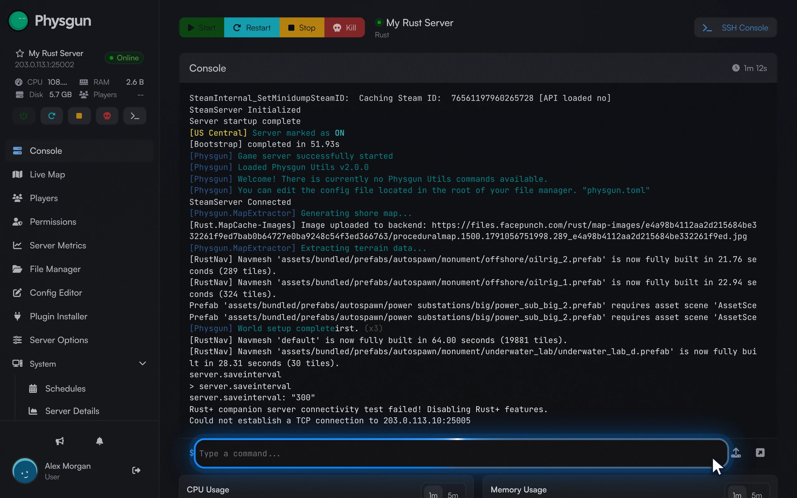 The console after the check command, showing server.saveinterval set to 300